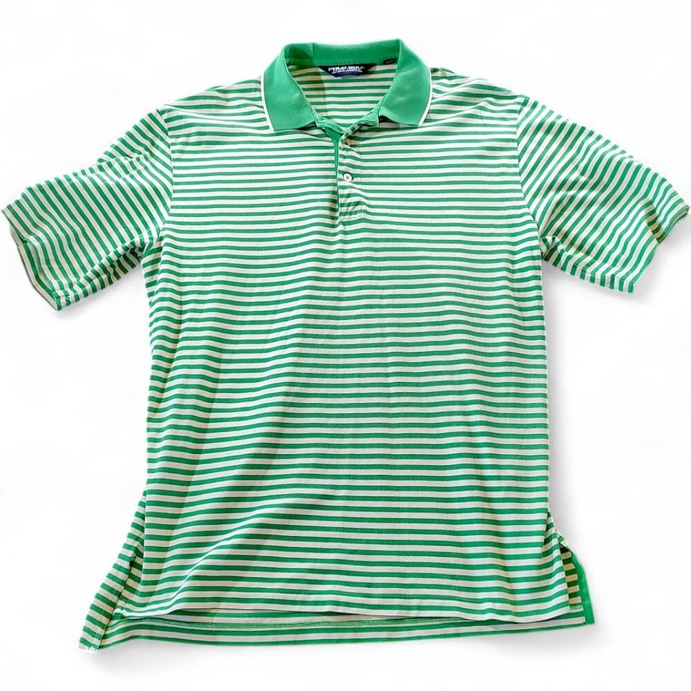 Polo Golf Ralph Lauren Stripe Pima Cotton Tipped Preppy Polo Shirt Kelly Green M